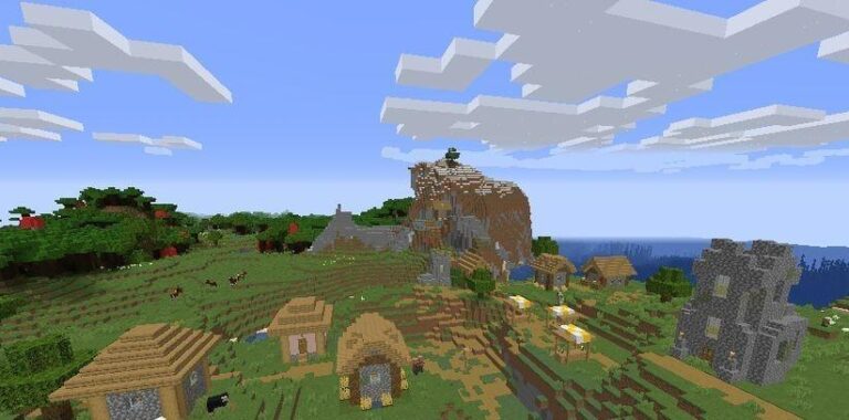 cual es la semilla  Pueblo, Mansión y Monumento al Océano en Spawn para Minecraft 1.16.5